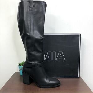 NEW MIA 'Hamilton' Faux Leather Black Block Heeled Knee High Boots Women's Sz 6